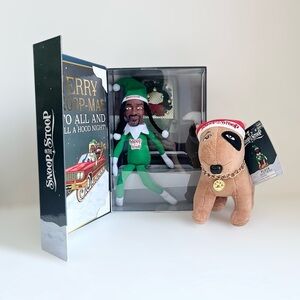 Snoop on the Stoop Christmas Green Elf Figurine Bull Terrier Dog Plush